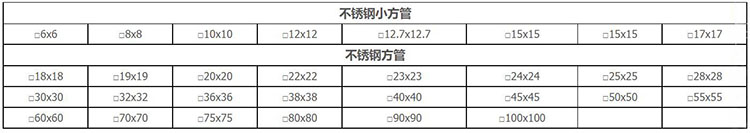 不銹鋼方通規格表